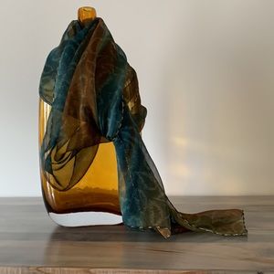 Women’s Green and Dark Gold Chiffon Scarf